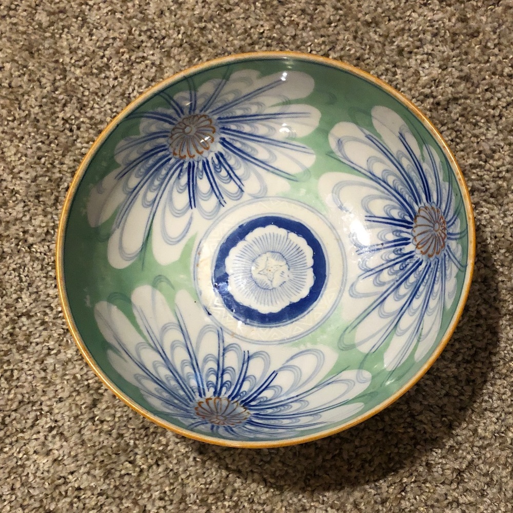 Vintage Gold Castle bowl hand painted in Japan blue and Green Floral Design